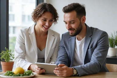 A nutritionist consulting with a client, showing a friendly and professional interaction.
